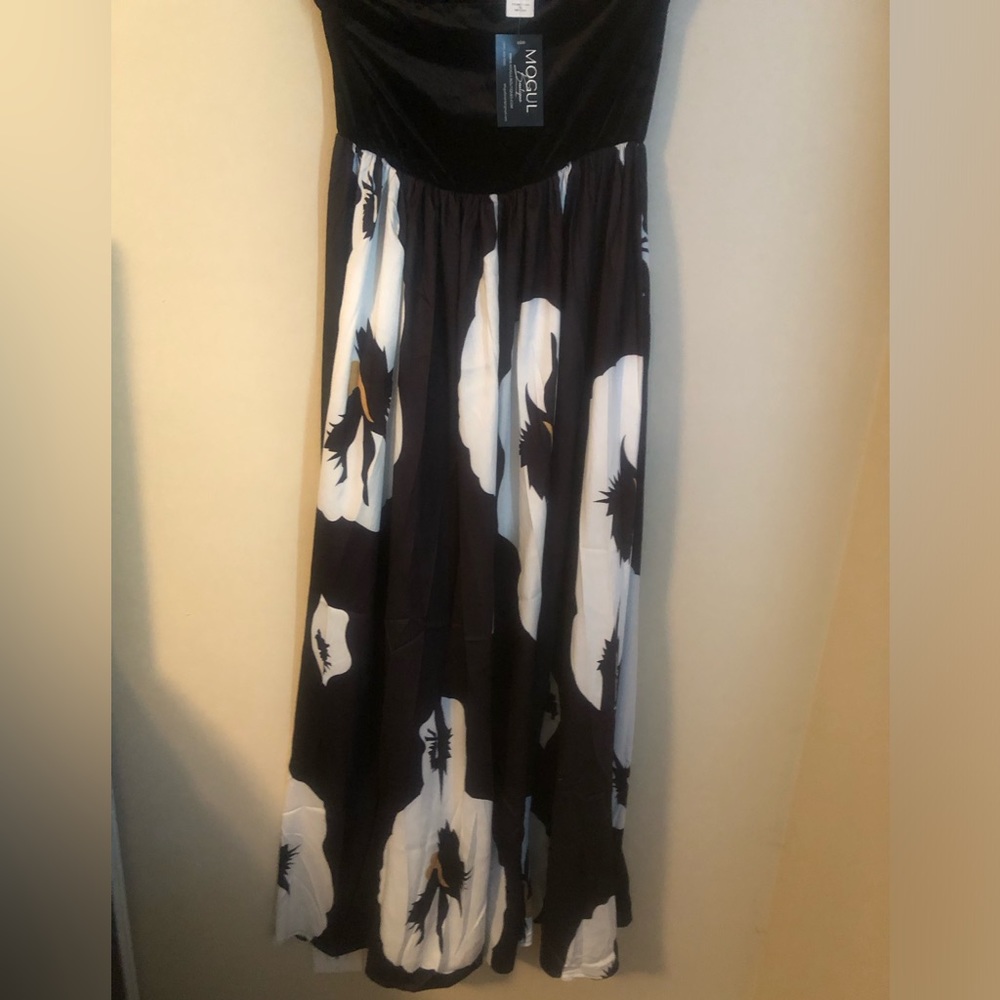 Black Strapless Floral Dress